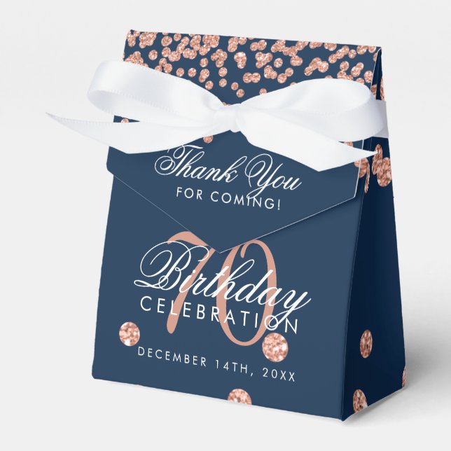 Rose Gold 70th Birthday Thank You Confetti Navy Favour Box (Front Side)
