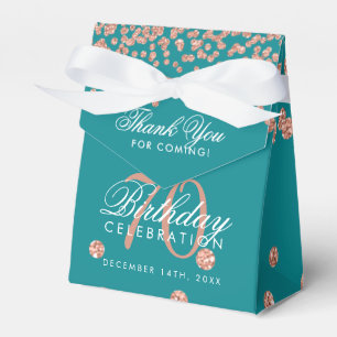 Rose Gold 70th Birthday Thank You Confetti Teal Favour Box