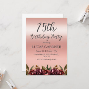 Rose gold 75th birthday invitations