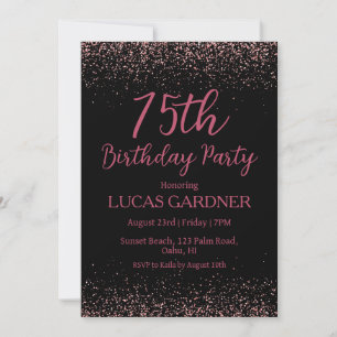 Rose gold 75th birthday invitations