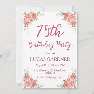 Rose gold 75th birthday invitations