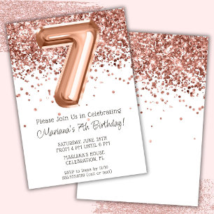 Rose Gold 7th Birthday Party Invitation
