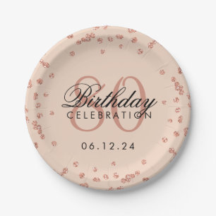 Rose Gold 80th Birthday Glitter Confetti Blush Paper Plate