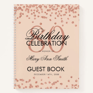Rose Gold 80th Birthday Guestbook Confetti Blush Notebook