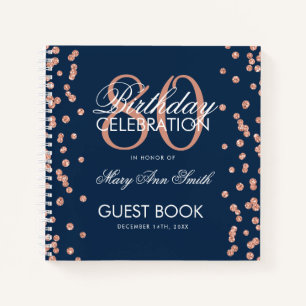 Rose Gold 80th Birthday Guestbook Confetti Navy Notebook