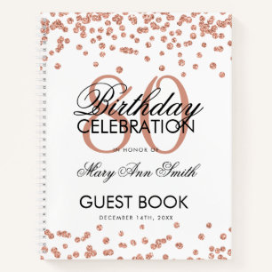 Rose Gold 80th Birthday Guestbook Confetti White Notebook