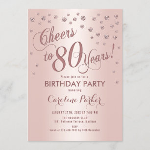 Rose Gold 80th Birthday Party Invitation