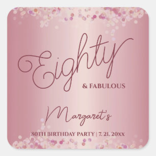 Rose Gold 80th Birthday Party Square Sticker