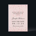Rose Gold 80th Birthday Save Date Details Blush Invitation<br><div class="desc">Elegant "70th Birthday Party" design with faux glitter confetti & details text. Easy to use and easy to personalise. Order Today!</div>