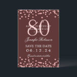 Rose Gold 80th Birthday Save Date Details Burgundy Invitation<br><div class="desc">Elegant "70th Birthday Party" design with faux glitter confetti & details text. Easy to use and easy to personalise. Order Today!</div>