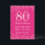 Rose Gold 80th Birthday Save Date Details Hot Pink Invitation<br><div class="desc">Elegant "70th Birthday Party" design with faux glitter confetti & details text. Easy to use and easy to personalise. Order Today!</div>