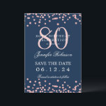 Rose Gold 80th Birthday Save Date Details Navy Blu Invitation<br><div class="desc">Elegant "70th Birthday Party" design with faux glitter confetti & details text. Easy to use and easy to personalise. Order Today!</div>