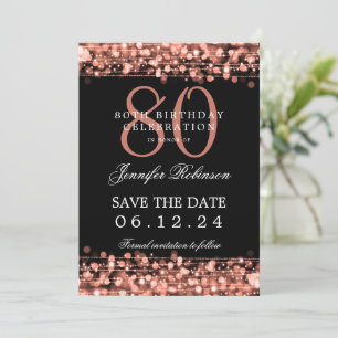 Rose Gold 80th Birthday Save the Date w/ Details Invitation