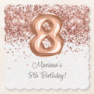 Rose Gold 8th Birthday Party Paper Coaster