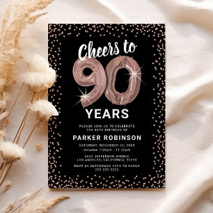 Rose Gold 90th Birthday Invitation