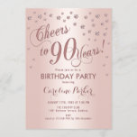 Rose Gold 90th Birthday Party Invitation<br><div class="desc">90th Birthday Party Invitation
Elegant design with faux glitter rose gold and foil effect. Sparkly glitter diamonds confetti and stylish script font invite card. Glam blush pink and white. Cheers to 90 Years! Please message me if you need further customisation.</div>