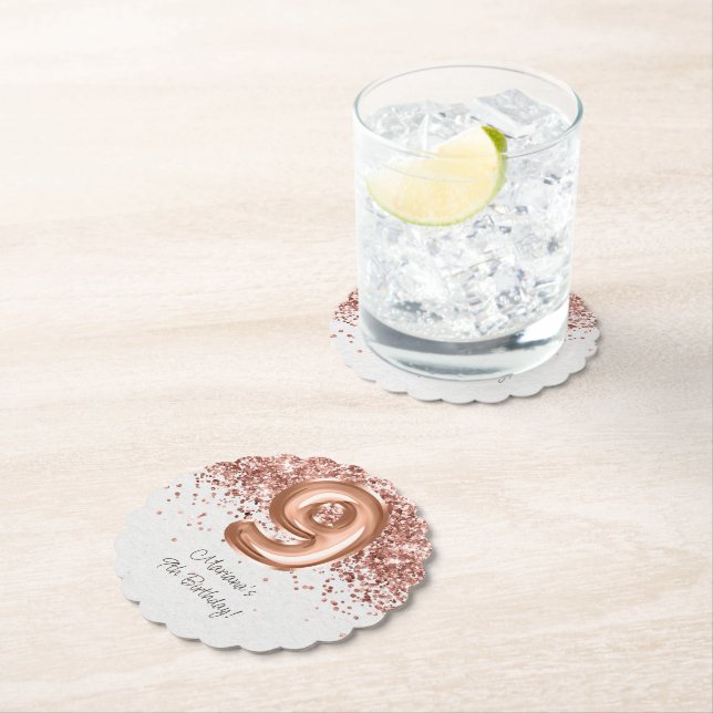  Rose Gold 9th Birthday Party Paper Coaster (Insitu)