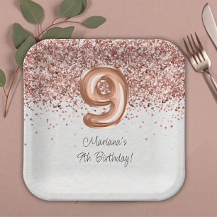 Rose Gold 9th Birthday Party Paper Plate