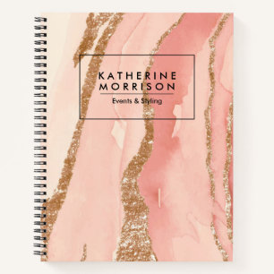 Rose Gold Abstract and Golden Glitter Notebook