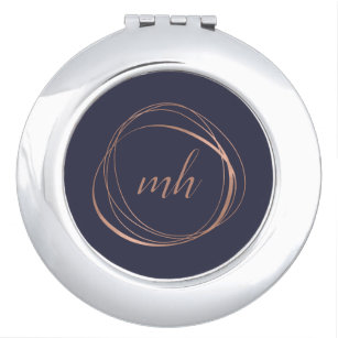 Rose Gold Abstract Monogram Compact Mirror