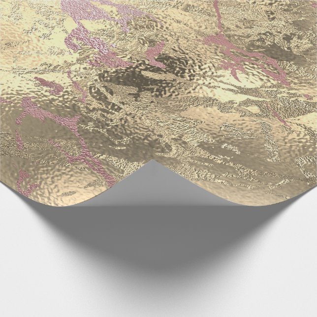 Rose Gold Abstract Sepia Marble Shiny Metal Lux Wrapping Paper (Corner)