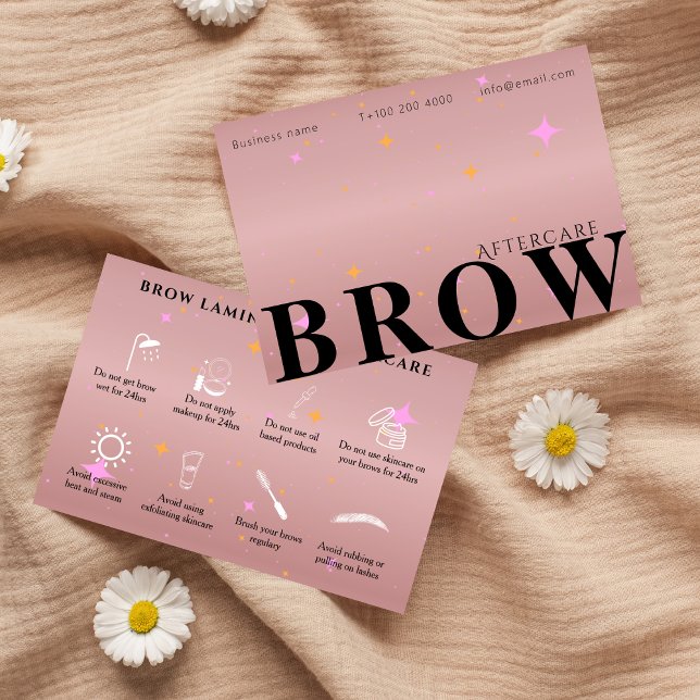 Rose Gold After Care Brow Instruction Business Card (Rose Gold After Care Brow Instruction Business Card)