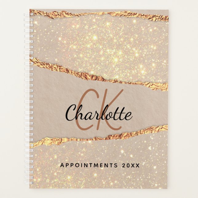 Rose gold agate glitter marble monogram 202 planner (Front)