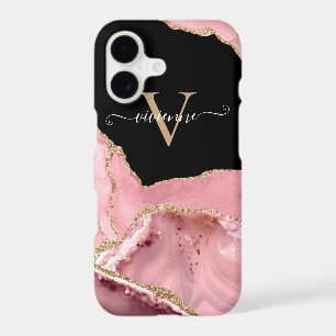 Rose Gold Agate Glitter Monogram