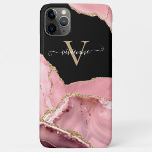 Rose Gold Agate Glitter Monogram iPhone 11 Pro Max Case