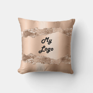 Rose gold agate marble name business logo cushion