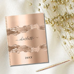 Rose gold agate marble name script 2025 planner<br><div class="desc">Rose gold agate,  marble stone print as background.  Personalise and add your name. The name is written with a modern hand lettered style script.</div>