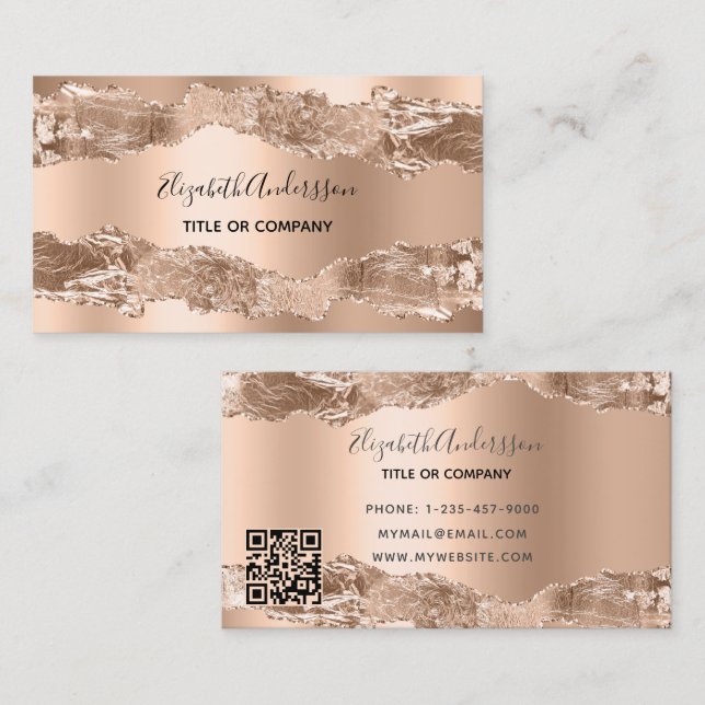 Rose gold agate marble QR code  Business Card (Front/Back)