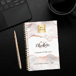 Rose gold agate monogram logo business 2024 planner<br><div class="desc">This agenda is for the professional who likes to keep their schedule organised, but also wants a beautiful space to keep all of their important information. This planner offers space for you to jot down important dates and appointments throughout the week. The cover features a rose gold and white agate...</div>