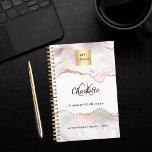 Rose gold agate monogram logo business 2025 planner<br><div class="desc">This agenda is for the professional who likes to keep their schedule organised, but also wants a beautiful space to keep all of their important information. This planner offers space for you to jot down important dates and appointments throughout the week. The cover features a rose gold and white agate...</div>