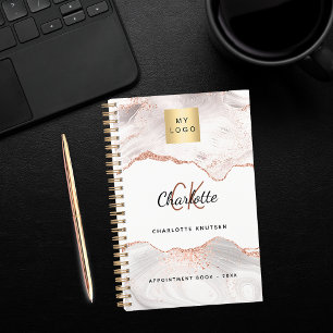 Rose gold agate monogram logo business 2026 planner