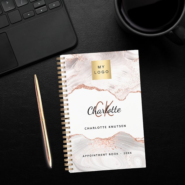 Rose gold agate monogram logo business 2026 planner (Creator Uploaded)