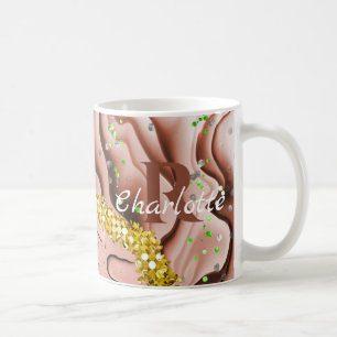 Rose Gold Agate & Water Drops Gold Bling Monogram Coffee Mug