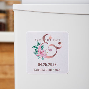 Rose gold ampersand floral wedding save the date magnet