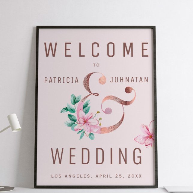 Rose gold ampersand pink welcome wedding sign (Creator Uploaded)