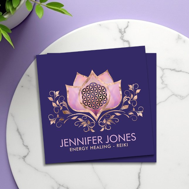 Rose Gold and Amethyst Flower of life lotus  Square Business Card (Creator Uploaded)