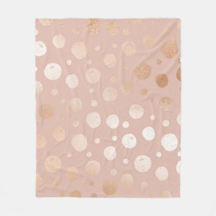 Rose-gold and beige dots pattern fleece blanket