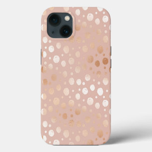 Rose-gold and beige dots pattern iPhone 13 case