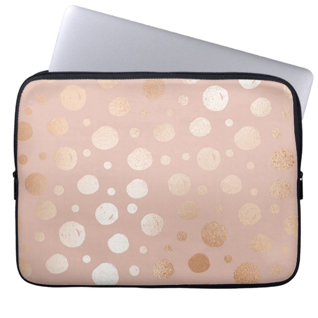 Rose-gold and beige dots pattern laptop sleeve (Front)