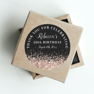 Rose Gold and Black 50th Birthday Thank You Favour Classic Round Sticker