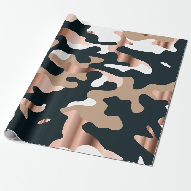 Rose gold and black camouflage wrapping paper (Unrolled)