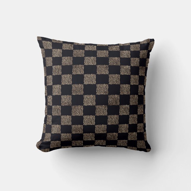 Rose Gold and Black Chequerboard dots pattern  Cushion (Front)