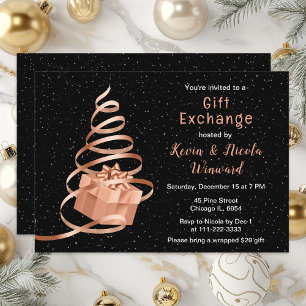 Rose Gold and Black Christmas Gift Exchange Invitation