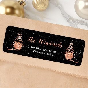 Rose Gold and Black Christmas Gift Return Address Label