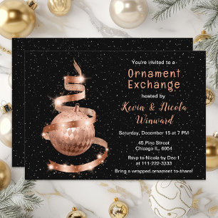 Rose Gold and Black Christmas Ornament Exchange Invitation