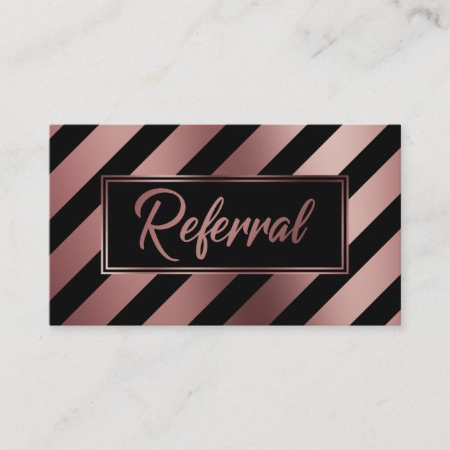 Rose Gold and Black Diagonal Stripe Referral Cards (Front)
